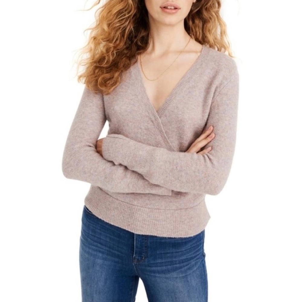 ✨NWT✨ MADEWELL Wrap Front Wool Blend Pullover Sweater Heather Boysenberry Sz M
